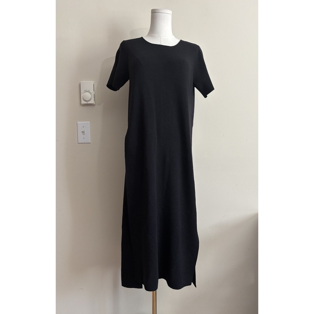 Eileen Fisher Womens Small Tunic Sweater Dress Asymmetrical Side Slit Wool Chic